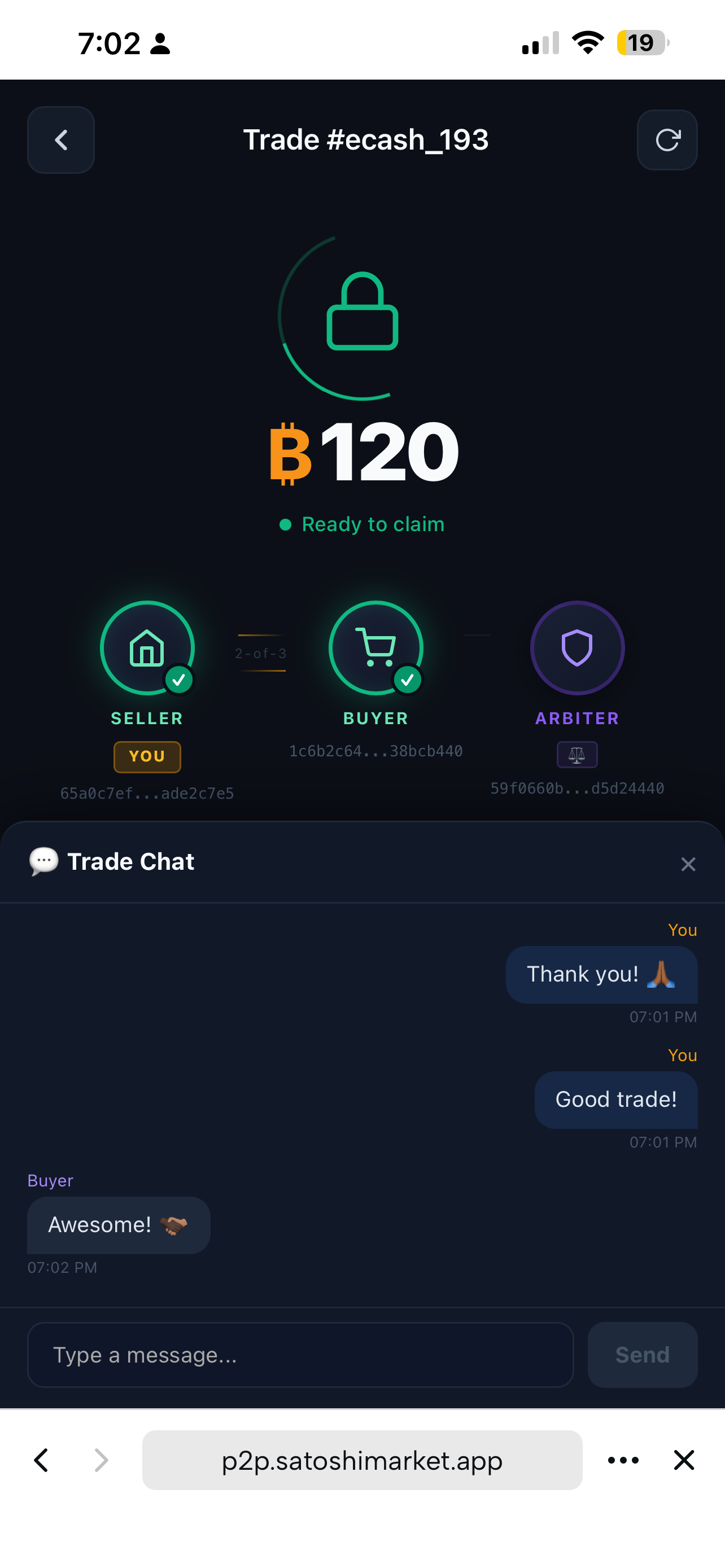 Encrypted Trade Chat between buyer and seller